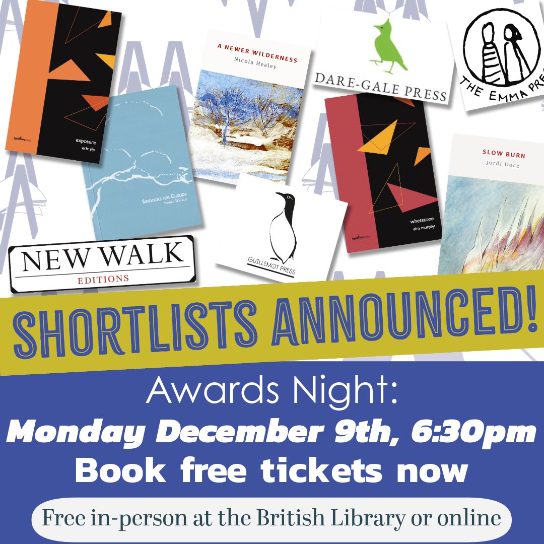The Michael Marks Awards for Poetry Pamphlets (@marksawards) on Twitter photo Congratulations to the shortlisted poets and publishers! 🎟️🎤📖 Book free tickets now to hear them at the awards night: next Monday 9th December, online or in person at the <a href="/britishlibrary/">British Library</a>. Info here: michaelmarksawards.org/awards/2024-aw… <a href="/GuillemotPress/">Guillemot Press</a> <a href="/metapheric/">Eric Yip</a> Congratulations to the shortlisted poets and publishers! 🎟️🎤📖 Book free tickets now to hear them at the awards night: next Monday 9th December, online or in person at the <a href="/britishlibrary/">British Library</a>. Info here: michaelmarksawards.org/awards/2024-aw… <a href="/GuillemotPress/">Guillemot Press</a> <a href="/metapheric/">Eric Yip</a>