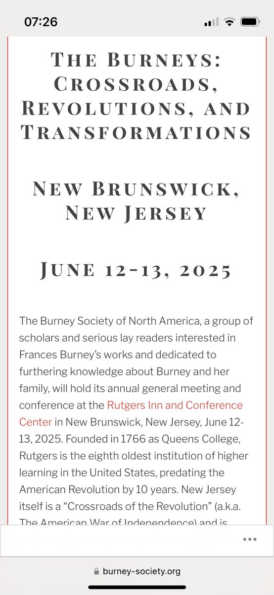 BurneyJournal's tweet photo. Please consider submitting a proposal for our 2025 conference ‘THE BURNEYS: CROSSROADS, REVOLUTIONS, AND TRANSFORMATIONS.’ To be held at Rutgers, June 12-13 2025. Deadline for submissions is 15 January. Hope to see you there!

https://t.co/qMEVvhoJqd https://t.co/Y2xsMv6UFd