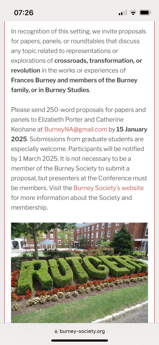 Please consider submitting a proposal for our 2025 conference ‘THE BURNEYS: CROSSROADS, REVOLUTIONS, AND TRANSFORMATIONS.’ To be held at Rutgers, June 12-13 2025. Deadline for submissions is 15 January. Hope to see you there!

burney-society.org/burney-society…