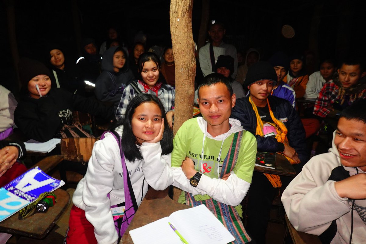 Some of our favorite students during our night class English session at Mu Traw Jr. College in Mu Traw District, Brigade 5, Kaw Thoo Lei / Karen State, Burma / Myanmar - Dec. 2024. #Kawthoolei #Burma #mtjc #MuTrawDistrict #educationforall #ProjectKARE