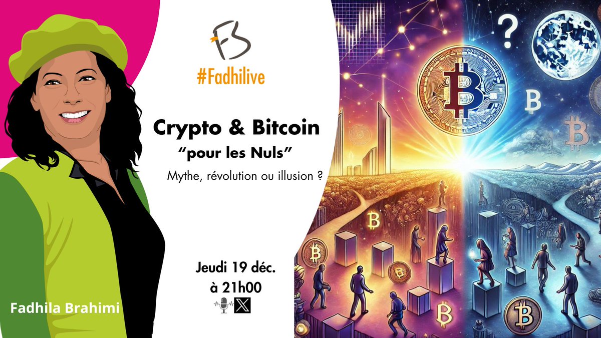 FBrahimi's tweet photo. 🔗 Crypto & Bitcoin : mythe, révolution ou illusion ? 🔗
Vous vous posez des questions sur les cryptos mais tout ça vous paraît flou ? 
On vous explique TOUT ce jeudi à 21h dans #FadhiLive ! 
🎙️Avec des invités au top ⤵️

🧵 Infos, sondage & surprises  #Crypto, #Bitcoin 
1/👇