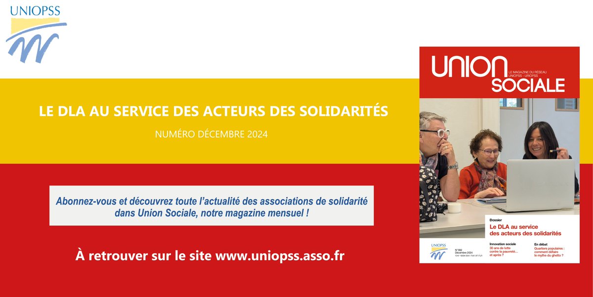 Uniopss (@uniopss) on Twitter photo 📰 Union Sociale Décembre 2024
🚩Le magazine du réseau Uniopss-Uriopss s’intéresse au Dispositif local d’accompagnement, dans lequel l’Uniopss est impliquée depuis plus de 20 ans.
Un levier pour les structures employeuses de l'#ESS !
En savoir plus 👉bit.ly/41Cpw4I 📰 Union Sociale Décembre 2024
🚩Le magazine du réseau Uniopss-Uriopss s’intéresse au Dispositif local d’accompagnement, dans lequel l’Uniopss est impliquée depuis plus de 20 ans.
Un levier pour les structures employeuses de l'#ESS !
En savoir plus 👉bit.ly/41Cpw4I
