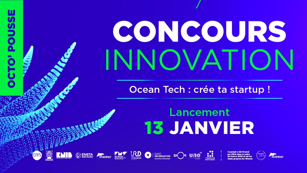 Ifremer_fr's tweet photo. Le concours d'innovation #OctoPousse 🐙 repart pour une 5eme saison !🚀
👉 Alors si tu as un projet d'entreprise en lien avec l’océan, c'est le moment de te lancer !
📅 Dépôt des candidatures possible dès le 13/01
🔗 Infos : https://t.co/SrF2lK9p1l https://t.co/HTAqXwSMQS