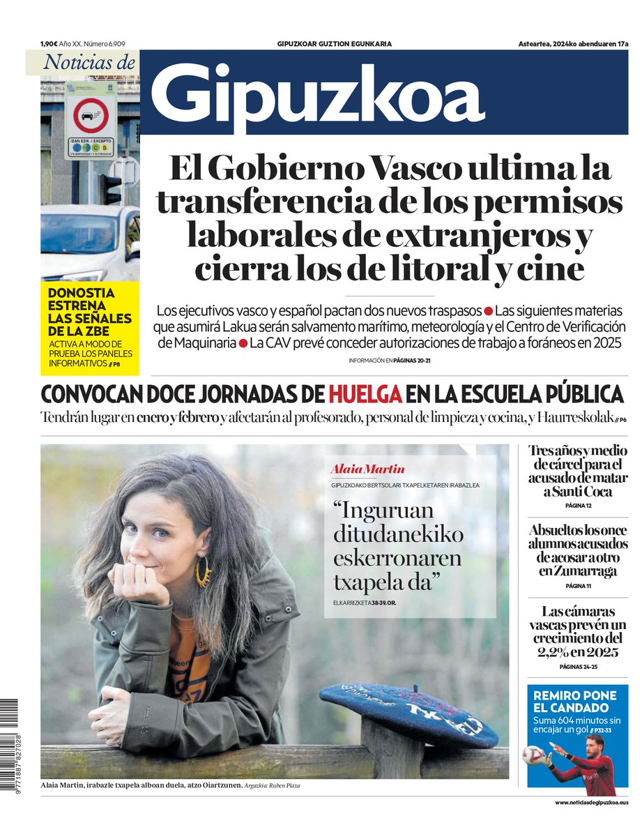 NotGip's tweet photo. 📰 Egun on! Consulta la portada de NOTICIAS DE GIPUZKOA de este martes, 17 de diciembre
➡ https://t.co/amWitIEKI0

🗞 Accede a la versión de la edición impresa en PRESST:
➡ https://t.co/HCcCQKKf7o https://t.co/2rBXmJcV50