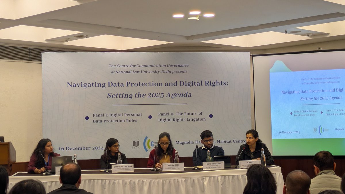 Centre for Communication Governance at NLU Delhi (@ccgnlud) on Twitter photo We had two great panels yesterday. The first panel was on the upcoming rules for the DPDP Act, 2023 and featured pallavi bedi, Bilal Mohamed, Sukriti S and Karthika Rajmohan with Angelina Dash as the moderator.
<a href="/beelaal14/">Bilal Mohamed</a> | <a href="/SukritiWrites/">Sukriti</a> |
<a href="/Karthikaraj99/">Karthika Rajmohan</a> | <a href="/DashAngelinaaa/">Angelina Dash</a> We had two great panels yesterday. The first panel was on the upcoming rules for the DPDP Act, 2023 and featured pallavi bedi, Bilal Mohamed, Sukriti S and Karthika Rajmohan with Angelina Dash as the moderator.
<a href="/beelaal14/">Bilal Mohamed</a> | <a href="/SukritiWrites/">Sukriti</a> |
<a href="/Karthikaraj99/">Karthika Rajmohan</a> | <a href="/DashAngelinaaa/">Angelina Dash</a>