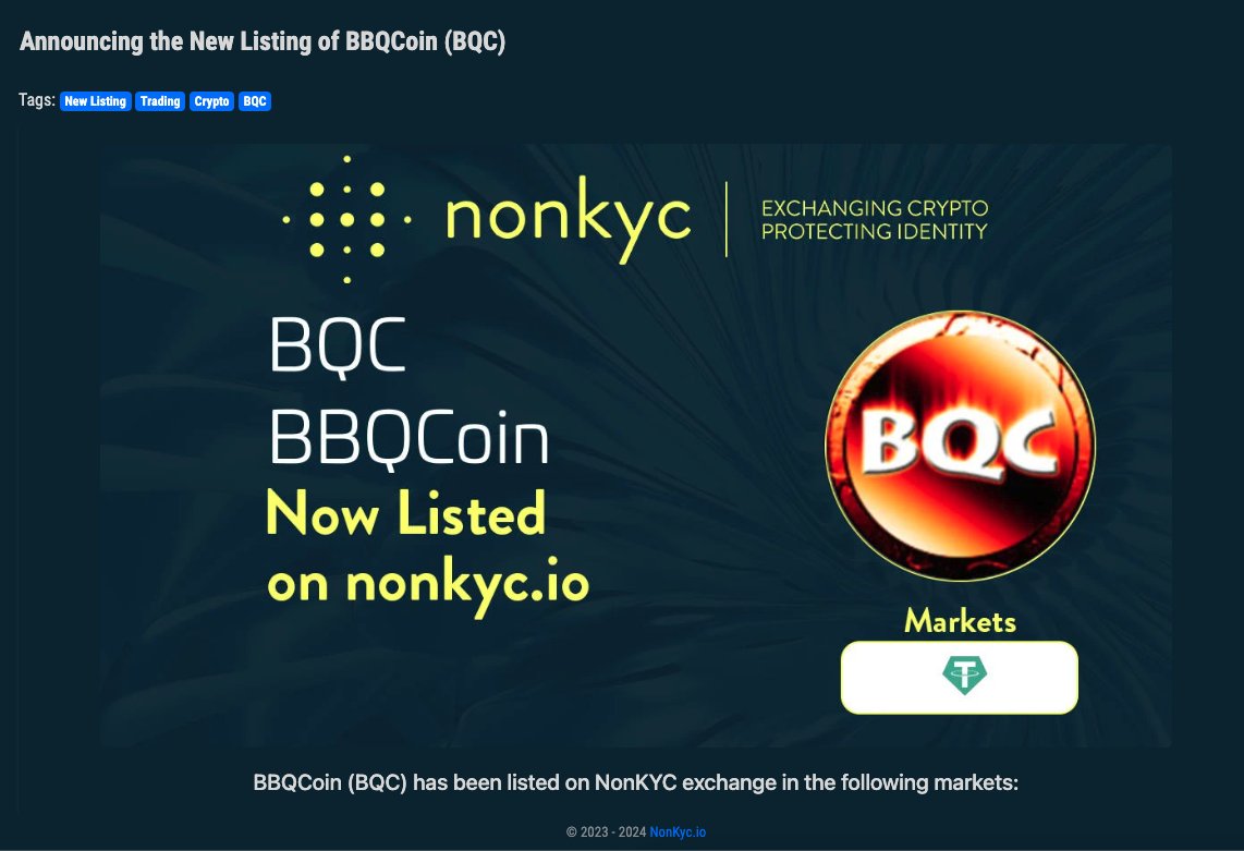 🚀 NEW LISTING ALERT 🚀

🔥 The OG BBQCoin (BQC) is here! Since 2012, BBQCoin has been preserving crypto history, starting from the Genesis Block ⏳ (14.07.2012, 01:39:31 UTC+2).

📜 Ticker: BQC
🔗 CMC Unified Crypto Asset ID: UCID 12

A true piece of blockchain history. 🔥