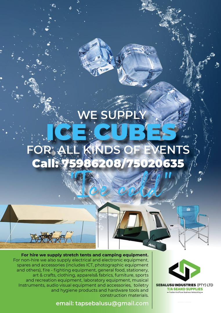 Ice cubes for sale

Call 75986208