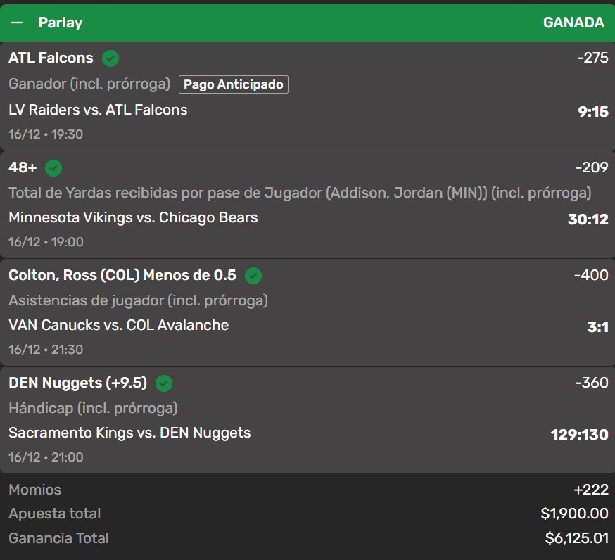 AHUEVOOOO!!!!!!✅ Parlay positivo verde ✅💸

ya llevamos 5 ganados en el mes Se van los $500 pesos para los que participen 👇👇

seguirme @picks_thunder dar like❤️Rt🔄y Comentar en el post💬
#NBA #NFL
