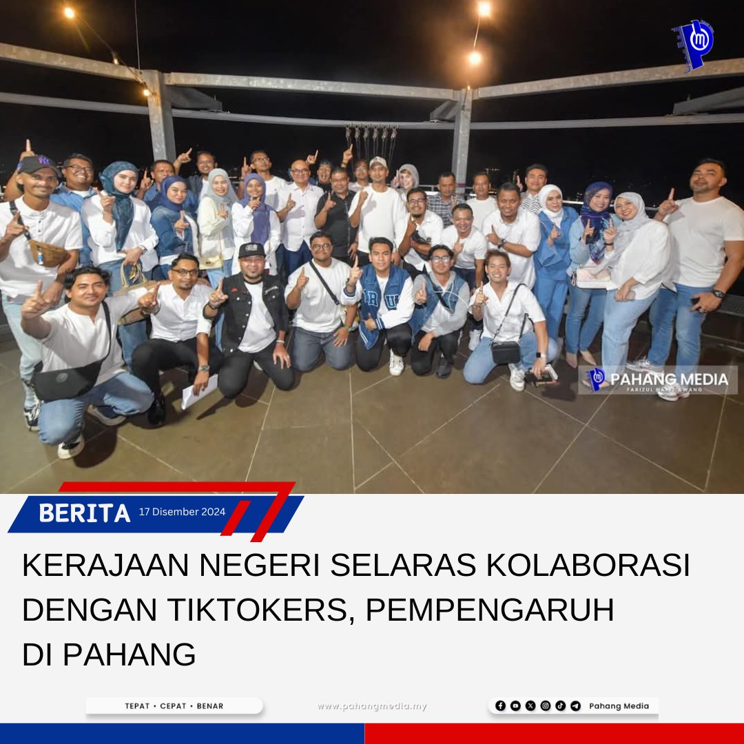 pahang_media's tweet photo. KUANTAN, 17 DISEMBER 2024 : Kerajaan Pahang akan menyelaraskan kolaborasi dengan tiktokers dan pempengaruh di negeri ini dalam usaha menyampaikan maklumat dan informasi yang tepat menerusi saluran yang betul kepada golongan muda.
 https://t.co/ro7oN5kwHQ https://t.co/0g0b3Ga9a1