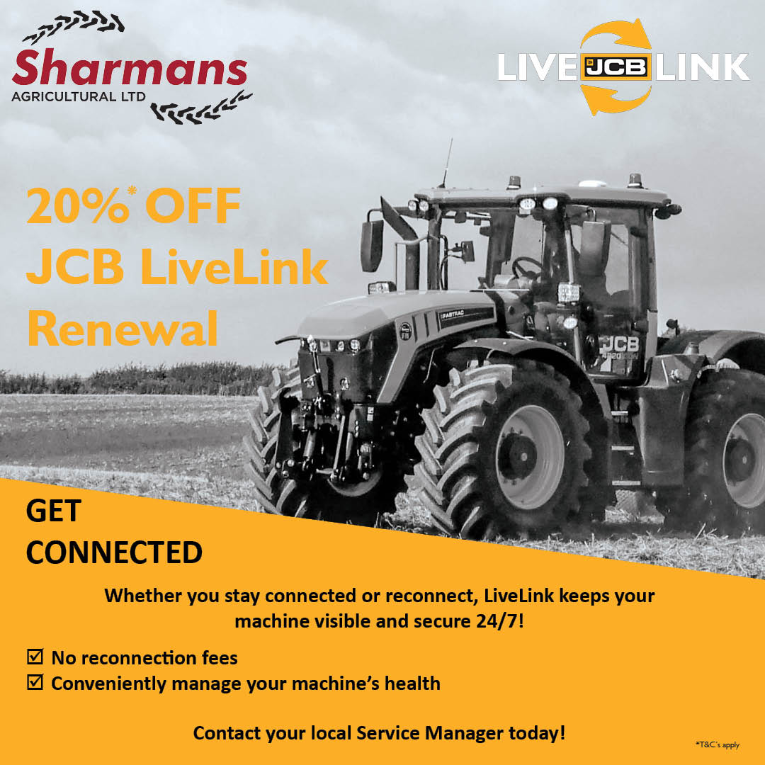Sharmansagri's tweet photo. ⏳🚨 Last Chance to Save 20% on @JCBAgriculture LiveLink Renewal! 🚨⏳

Whether you stay connected or reconnect, JCB LiveLink keeps your machine visible and secure 24/7. 

Hurry, offer ends soon!

#SharmansServiced #JCBLiveLink #MachineTracking #StayConnected #JCB https://t.co/u4nf8ZzpGM