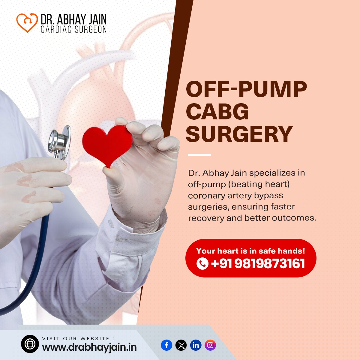DrAbhayJaincvts's tweet photo. Off-Pump CABG Surgery
Dr. Abhay Jain specializes in off-pump (beating heart) coronary artery bypass surgeries, ensuring faster recovery and better outcomes.
Call for appointment : +9198198 73161
#OffPumpCABGSurgery #BeatingHeart #AbhayJain #Mumbai #MumbaiCardiacSurgeon https://t.co/Ha4CRKVfKw