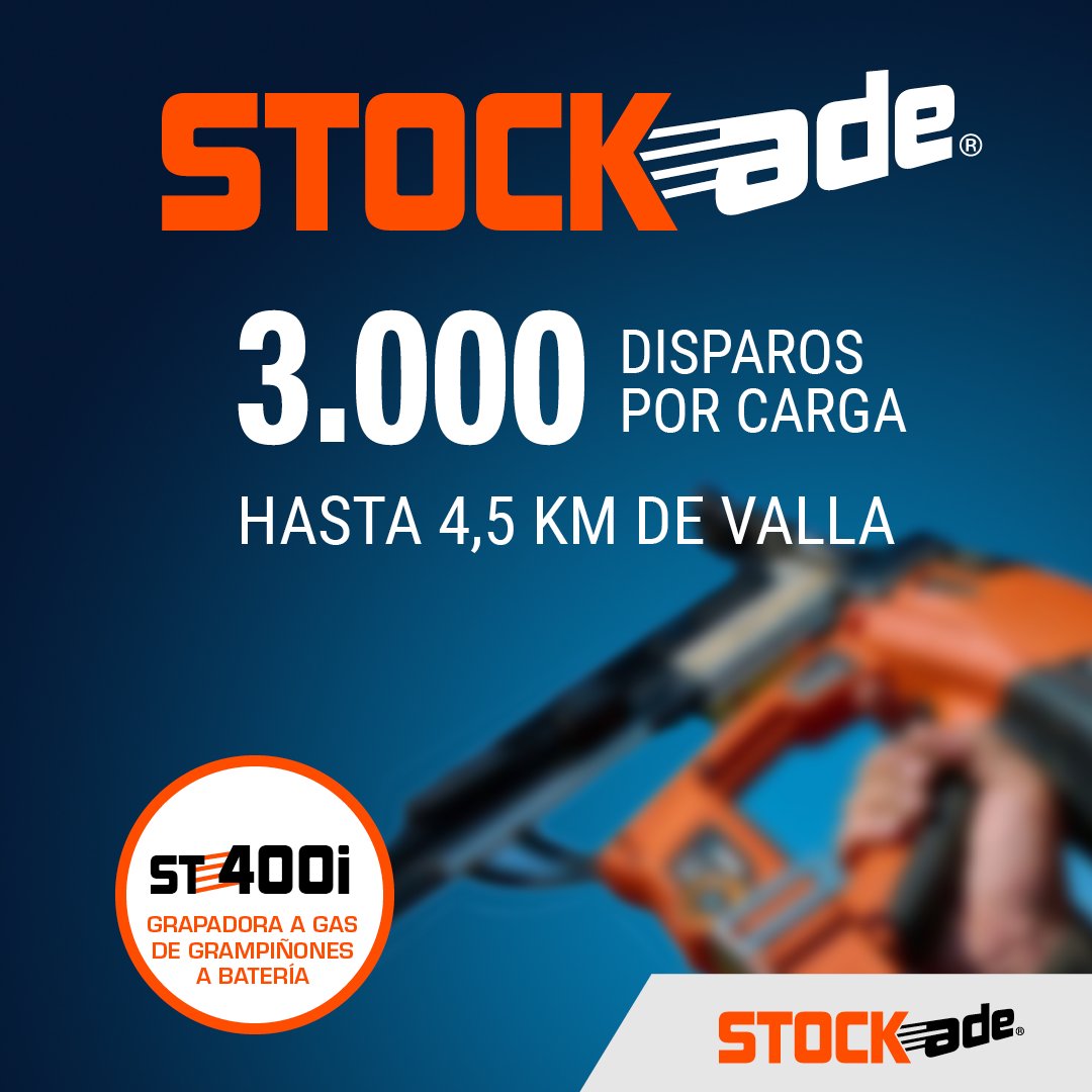 👍3000 disparos por carga (hasta 4,5 km de valla). Mejora el rendimiento del clavado para que el trabajo sea más rápido, fácil y seguro. ¡Ahorra tiempo, energía y dinero!  

#NeverStopBuilding #grapadora #stockade #cercas #clavadora  #grampiñones #CercadoRápido  #GrapadoraST400i