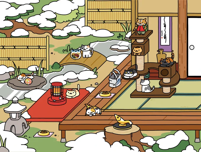 ねこあつめ2冬仕様になってた 