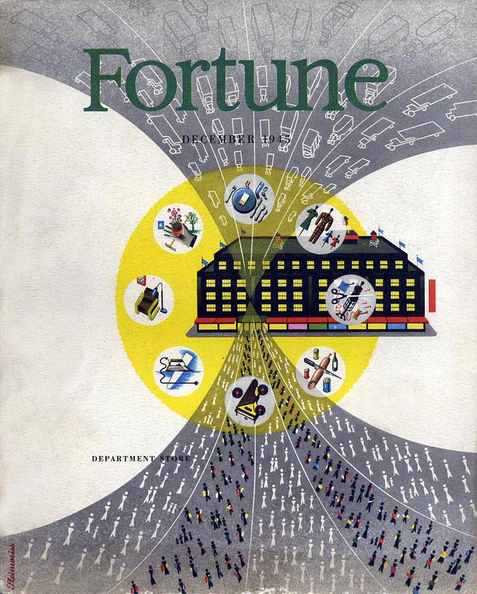 LRonLacy's tweet photo. #Fortune for #DECEMBER 1945
‘Department Store’
#Illustration by Alexander Steinweiss (1917-2011)
👉ALT
Cover of *Fortune*, Dec. 1945
#FortuneCover #illustrationart #illustrationartists #AlexanderSteinweiss #graphicdesign #departmentstores #retailindustry #ConsumerSpending https://t.co/uJXUoQPRlq