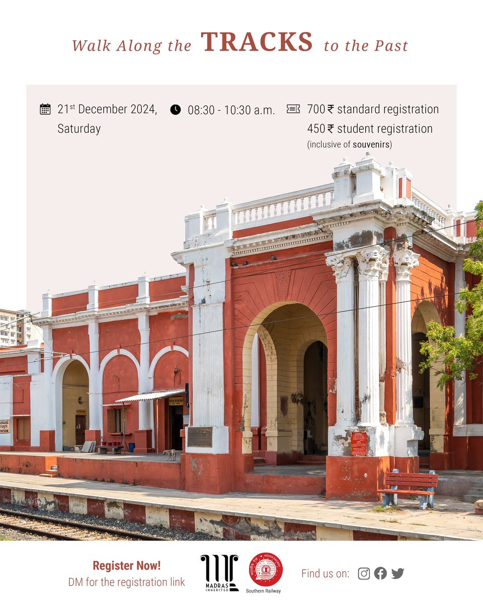 MInherited's tweet photo. On Saturday, we take a walk through some early railway buildings in the city and its history, including the oldest surviving railway station in Asia, and delve into the history of the Railways in Madras!

https://t.co/dee8oKWvei https://t.co/UqM7XiQc0Y