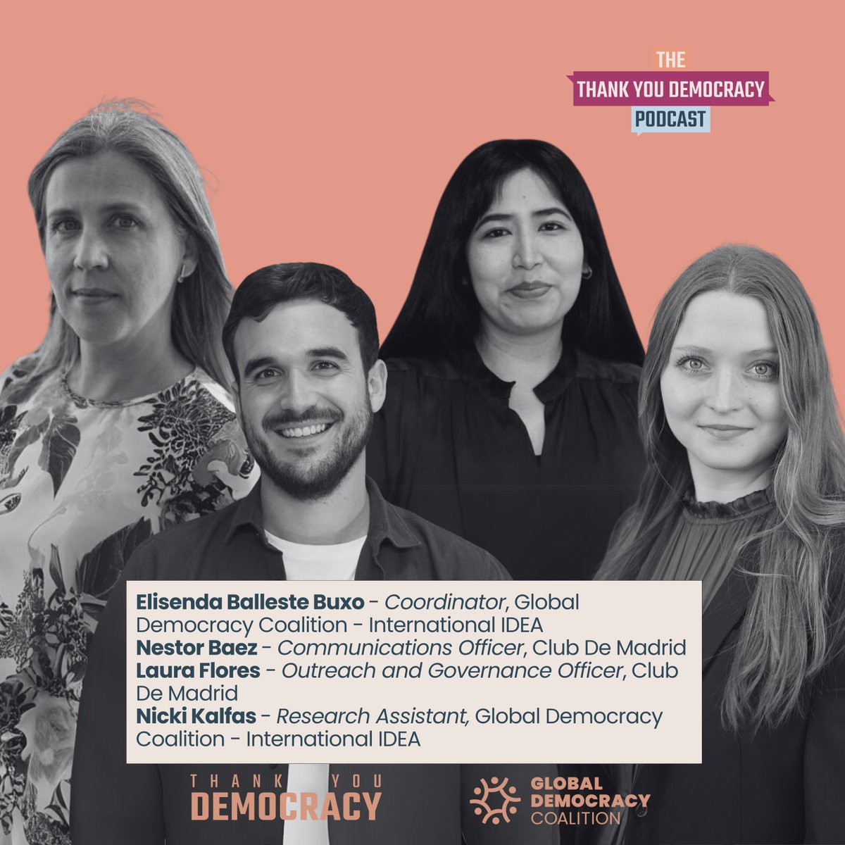 The final episode of the #ThankYouDemocracy Podcast is here! 

Hear from the campaign's key implementers—Elisenda Balleste, Laura Flores, Nestor Baez, and Nicki Kalfas—as they share stories, lessons, and favorite moments.

Tune in now: open.spotify.com/episode/6HnSus…