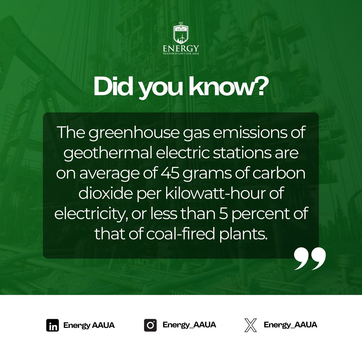 ENRS_AAUA's tweet photo. Knowest thou?⚡
#geothermalenergy
#EnergyResearch
#ENRLC-AAUA
THE ENERGY AND NATURAL RESOURCES LAW CLUB, AAUA https://t.co/HEPuO18hDc