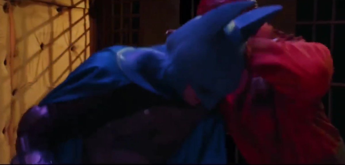 Man90B's tweet image. Even though the batsuit body-armor should protect him against these punches and kicks, it's obvious he's feeling the pain.
#batman #batmanbeaten #herointrouble