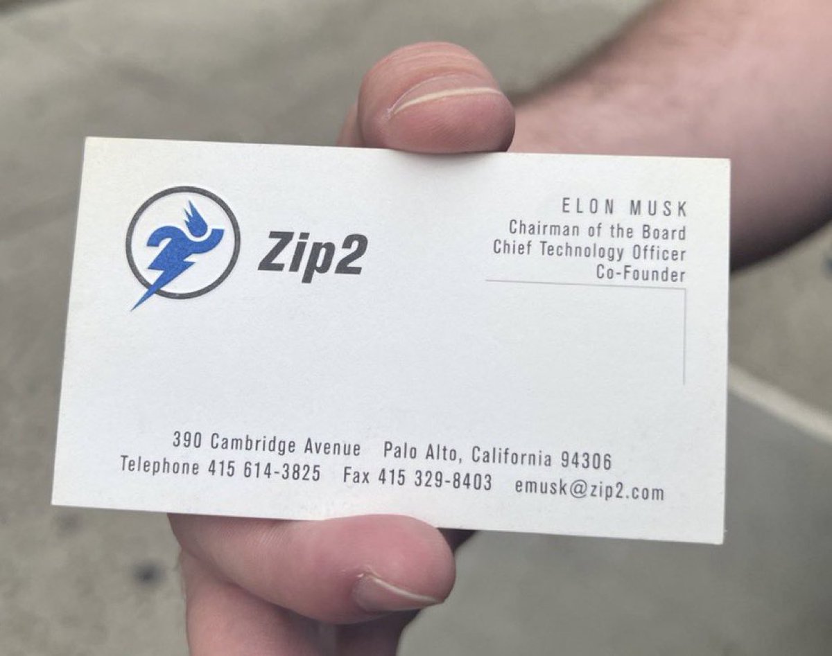 Elon Musk's business card from Zip2 days 1996.