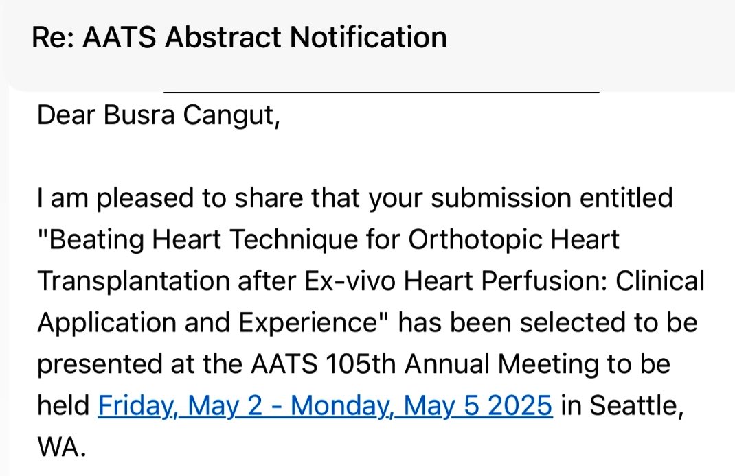Busra Cangut, MD, MS (@busracangutmd) on Twitter photo I'm thrilled to share that my project has been accepted as an oral presentation at AATS 2025. See you in Seattle! 🫀#AATS2025 <a href="/AATSHQ/">AATS</a> <a href="/MountSinaiHeart/">Mount Sinai Fuster Heart Hospital</a>
<a href="/WomenInThoracic/">WomenInThoracicSurg</a> I'm thrilled to share that my project has been accepted as an oral presentation at AATS 2025. See you in Seattle! 🫀#AATS2025 <a href="/AATSHQ/">AATS</a> <a href="/MountSinaiHeart/">Mount Sinai Fuster Heart Hospital</a>
<a href="/WomenInThoracic/">WomenInThoracicSurg</a>