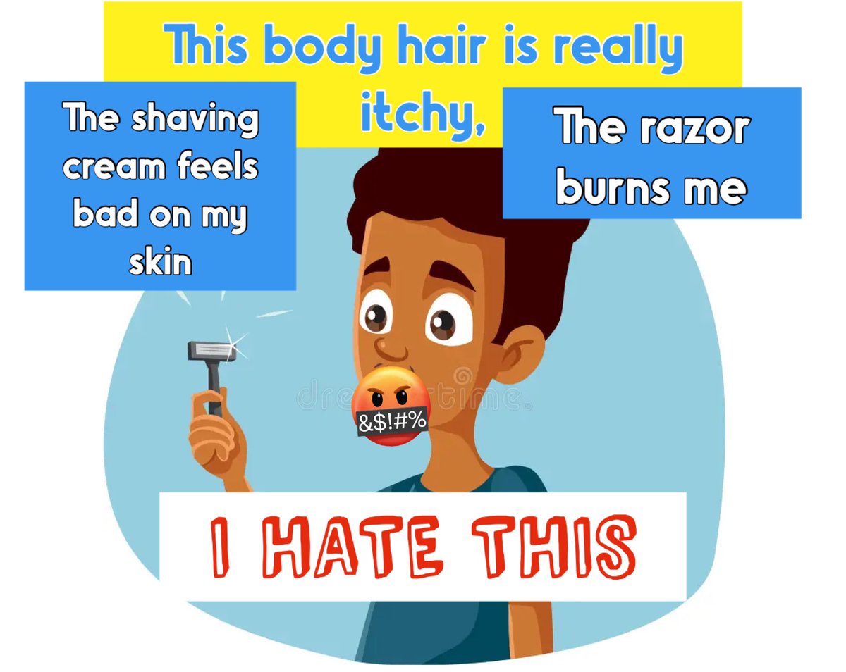 thepeacepoet99's tweet image. Puberty is awkward for everyone.

For a kid with sensory processing difficulties, puberty can feel like growing itchy hair everywhere that they can feel getting uncomfortably caught in clothing fibers. 

But shaving cream + razors are an equally hellish proposition.

10