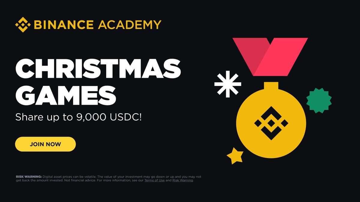 BinanceAcademy's tweet photo. Happy holidays! Give yourself the gift of crypto learning and take part in the our Christmas Games 🎅 

Share up to 9,000 USDC in token vouchers by completing educational missions 👇
https://t.co/wkIlG9pbyQ https://t.co/RKpHLMh7zs