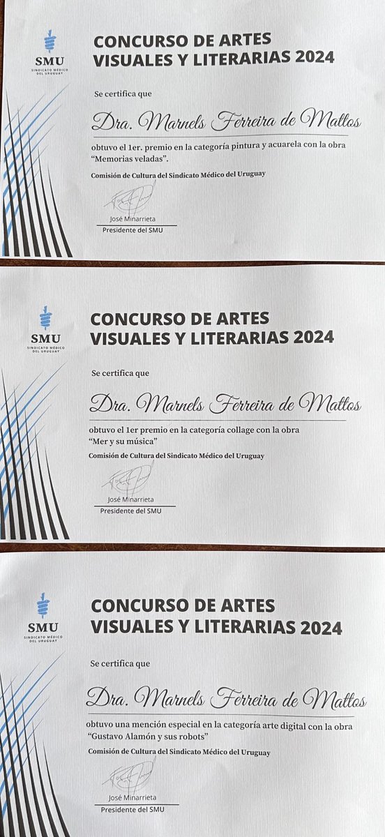 Muchas gracias por el Primer Premio en Pintura/ Primer Premio en Collage y Mención especial en Arte digital con Gustavo Alamón y sus Robots .