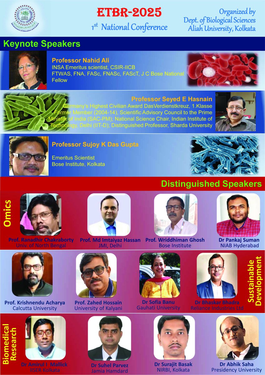 WriddhimanGhosh's tweet photo. See you @ Emerging Trends in Bioscience Research [ETBR-2025] on 5th and 6th of February 2025, at the Dept. of Biological Sciences, Aliah University, Kolkata
https://t.co/xx3BBDutQK https://t.co/V2fGyiwHrO