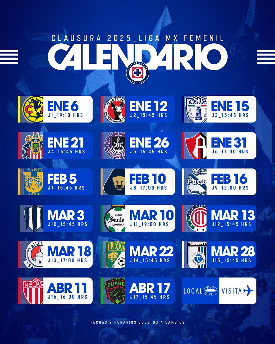 AzulFemenil's tweet photo. ¡Tenemos calendario! 🗓️

Aparten las fechas para que no se pierdan ni un partido, Azules. 👊🏻💙

#AzulDePorVida https://t.co/KlCVqXBsjR