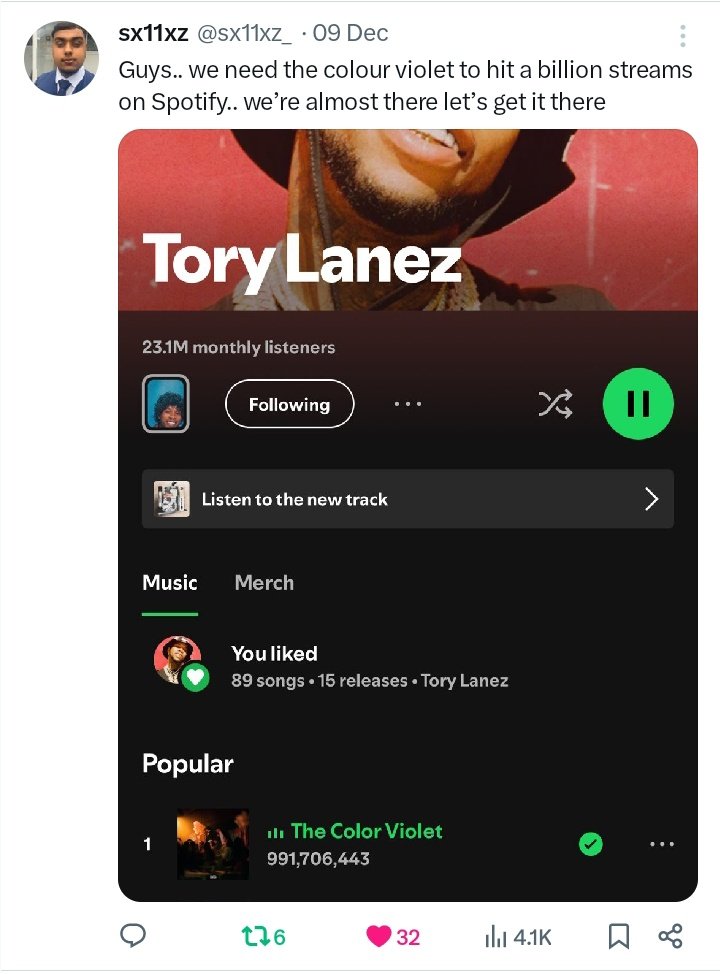 iamstevo_blessw's tweet photo. Just last week, he summoned us to massively stream, I was doin both MORAYO addn color violet after every single track on the album. 
I don't want to feel like I'm cheating 😭. Love 'em both 

#Umbrellas stay holding it down!!! Free @torylanez. #TheColorViolet has reached #1Billi https://t.co/eDi4sQgzL8
