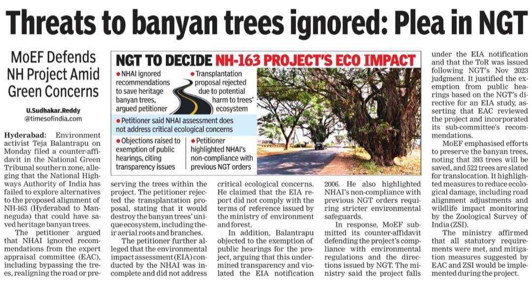 This article summarises the affidavits put before the NGT. 
We are not against the widening of the road- all we want is thst the NHAI should consider other alignments which will be less destructive to the environment.