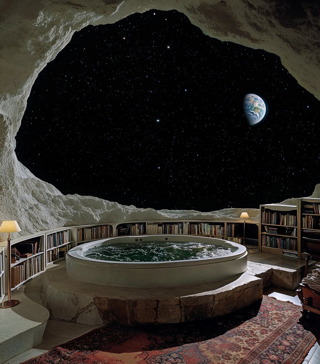 moon base was fine. the tub, the books, the view – but the silence grew loud.