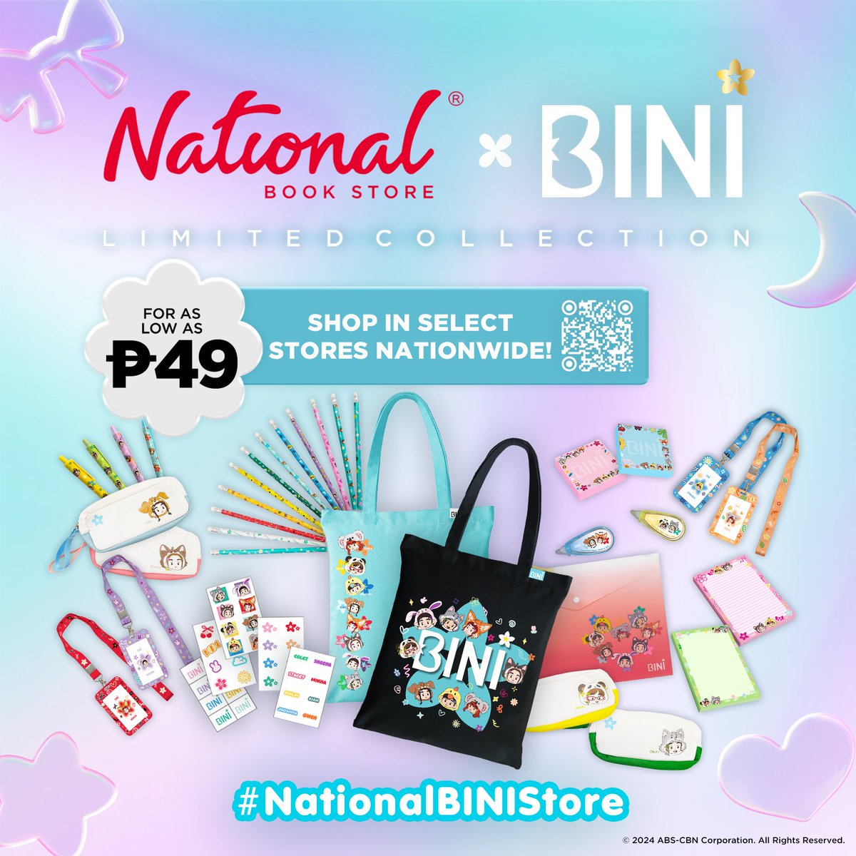 bini_stacey's tweet photo. Eyy! 🤙  Nasa select National Book Store branches nationwide na ang NBS x BINI Limited Collection, Blooms! 🌸
 
Shop today and collect them all. I-share ang hauls niyo gamit ang hashtag na #NationalBINIStore. 
 
Visit https://t.co/8PMokACErz or scan the QR Code to learn more. https://t.co/zw9f4gaXm3