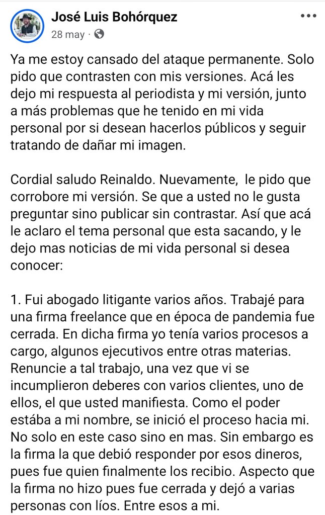 JLuisBohorquez's tweet photo. Empezaron a atacarme, por mi denuncia, tergiversando,  temas de mi vida personal, dejo acá la respuesta a todo lo que esta diciendo. Ya lo había hecho en mayo de este año. Dejo mi lista de problemas jurídicos que he tenido en mi vida. Ojalá quienes atacan, también lo hicieran. https://t.co/7FfxVOqTpD