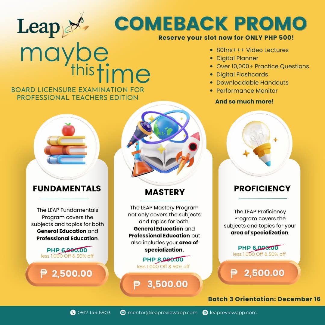 LeapReview's tweet photo. Subukan naten ulit! Ngayong LET March 2025, ipapasa na naten! MAYBE THIS TIME ito na talaga!

#letreview #letreviewer #letmarch2025 #onlinereview #onlineletreview #letreview2025 #studytwt #studysmart https://t.co/1XgW3SH2fX