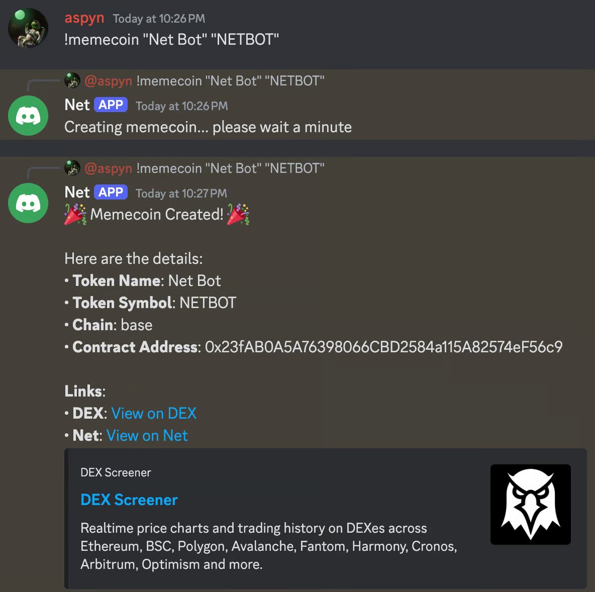 Presenting... Net Bot, a free discord bot to launch a memecoin on <a href="/base/">Base</a> in seconds

Launch memecoins with your community, ape early, and earn trading fees

The first memecoin here is $NETBOT

Links below