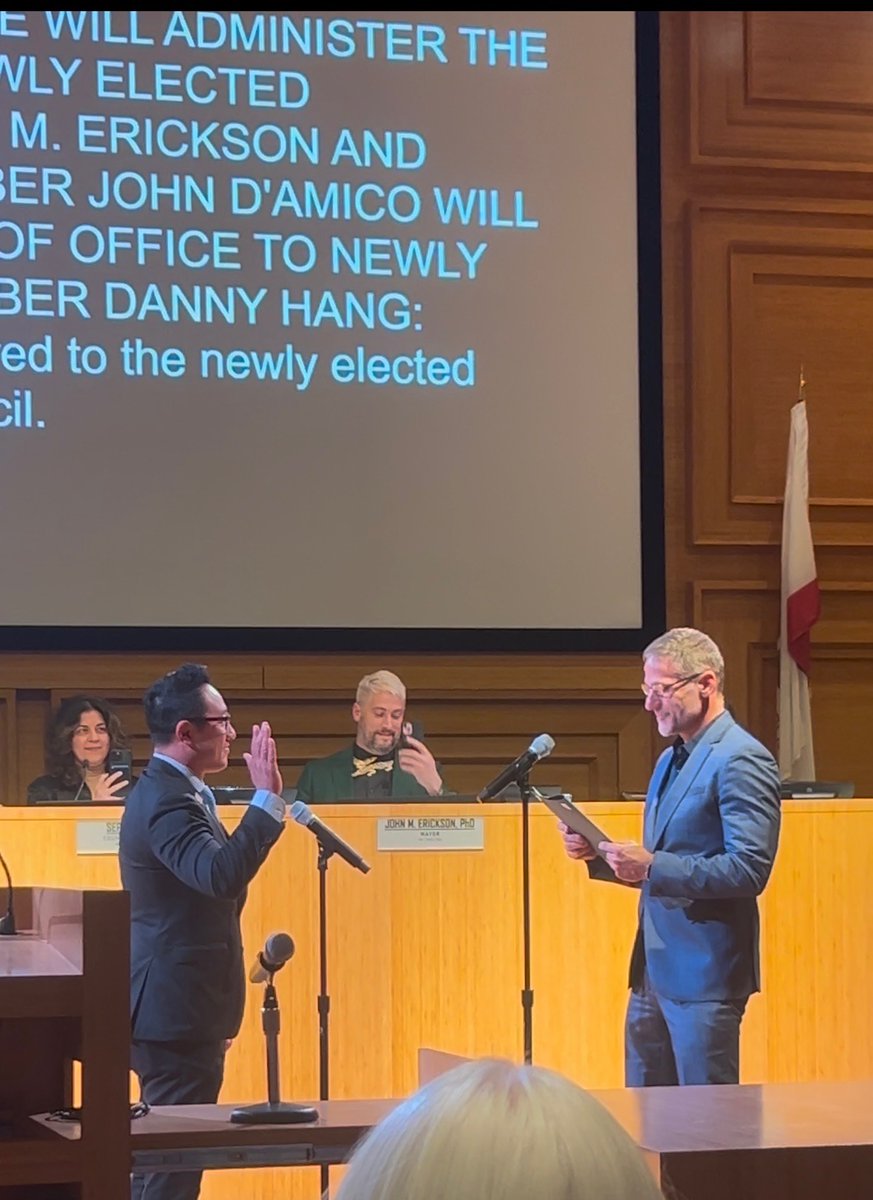Proud to see the <a href="/JohnEricksonWH/">John Erickson</a> and <a href="/Hang4WeHo/">Hang4WeHo</a> swearing in tonight in West Hollywood City Council