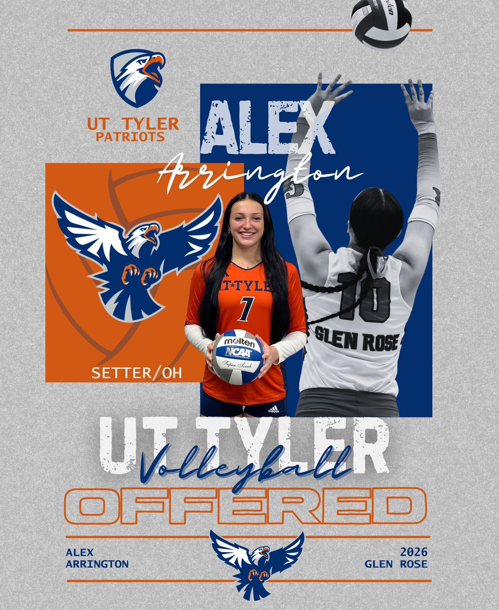 AlexArrington (@alexarrrington) on Twitter photo So so excited to announce that after an amazing visit I have received another offer from UT Tyler!! Thank you so much to both Coach Lyndsay and Coach Kris for this amazing opportunity!
<a href="/GMsportsmedia1/">GM Sports Media</a> <a href="/glenrosevball/">Glen Rose Volleyball</a> So so excited to announce that after an amazing visit I have received another offer from UT Tyler!! Thank you so much to both Coach Lyndsay and Coach Kris for this amazing opportunity!
<a href="/GMsportsmedia1/">GM Sports Media</a> <a href="/glenrosevball/">Glen Rose Volleyball</a>