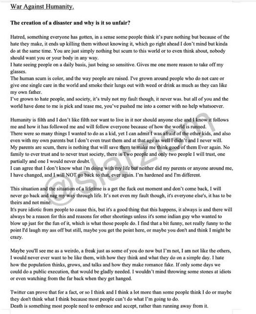 truecrusaders's tweet photo. 🚨BREAKING: Natalie (Samantha) Rupnow's alleged manifesto, the school shooter in Madison, Wisconsin. 

HOLY SH*T 👀 https://t.co/nsLJNo10TH