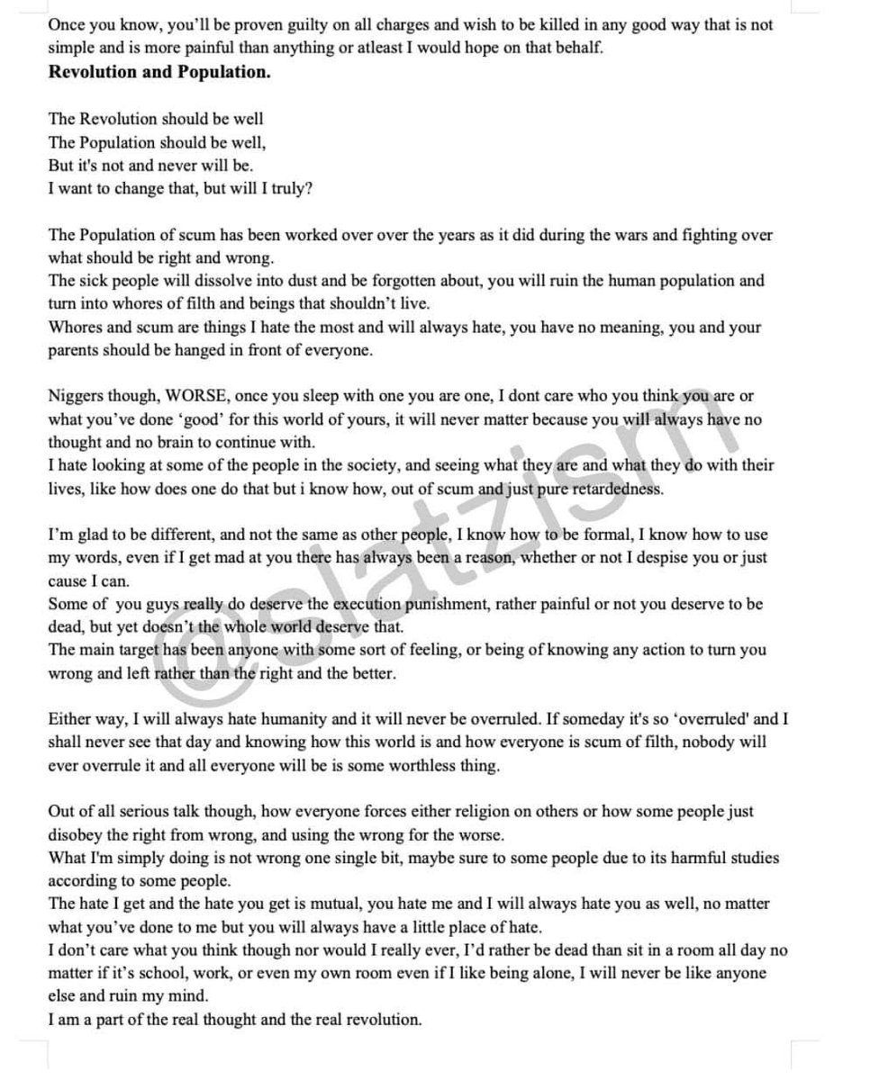 Nefariously63's tweet photo. Four pages of a manifesto from the alleged shooter in Madison, WI today.  
Once again, an entirely preventable loss of life if we would only focus on treating the mental health of our youth, instead of predictably blaming the inanimate object for this tragedy. https://t.co/B3YDFJY1zg