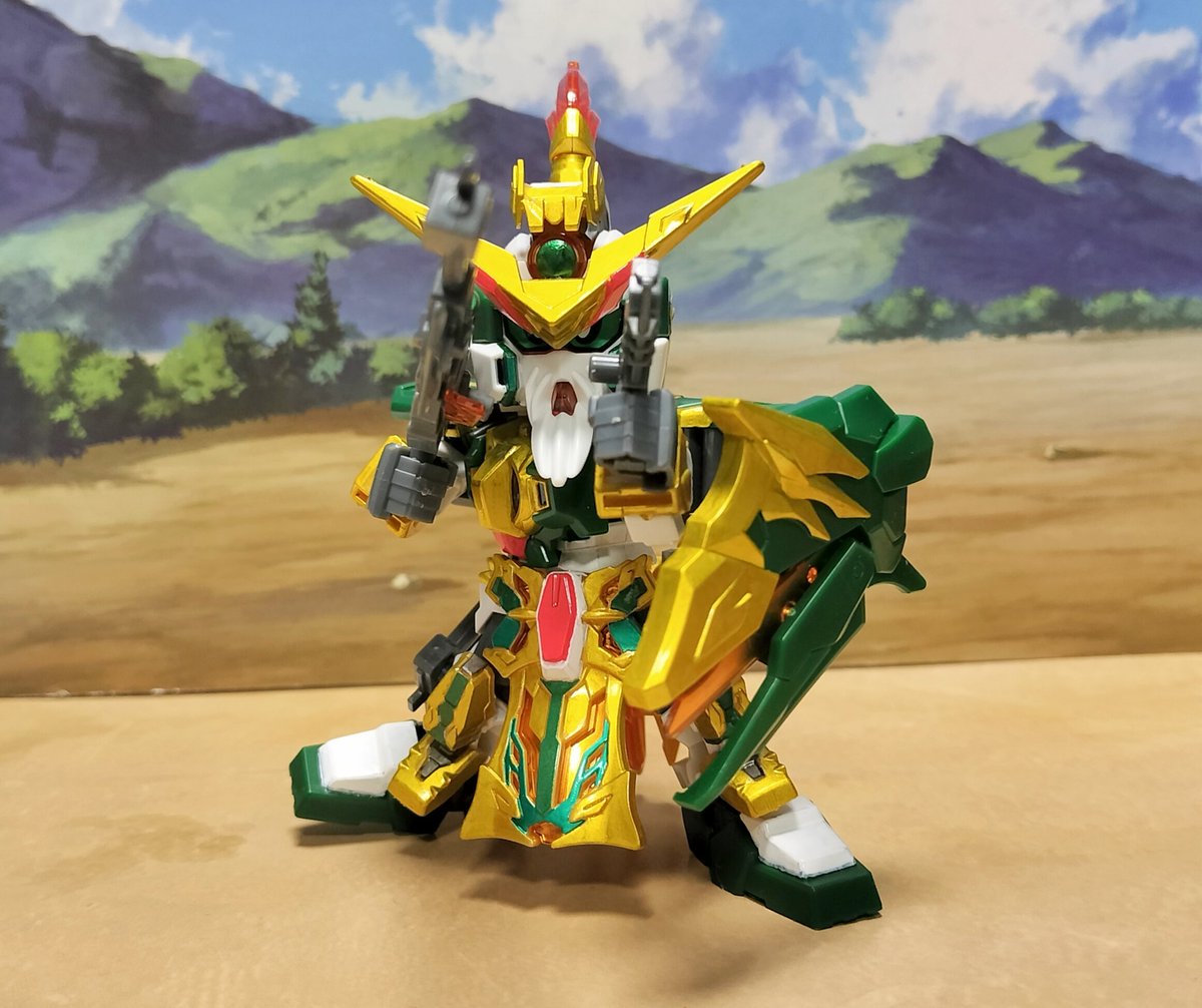 paddycentral1's tweet photo. 三国創傑伝の黄忠ガンダムデュナメスを部分塗装！
使用したのは
金→ディスペイの水性アクリルマーカーゴールド
赤→同メカレッド
緑→同メタリックグリーン
ガンメタ→同ガンメタリック
白→EXニューホワイト
やっぱこのマーカー結構いい色味してるね…
ゴールドは重ね塗り推奨！
#SDガンダム
#dspiae https://t.co/I92qefkhaj