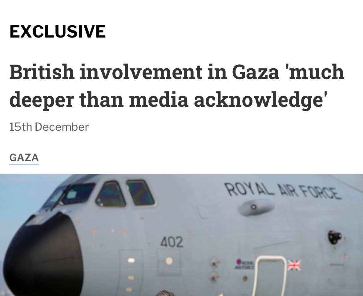 SanaSaeed's tweet photo. A new report by the British Palestine Committee shows how the UK’s complicity in the genocide in Gaza goes much further than what’s been acknowledged & reported on—specifically regarding spy planes & critical F-35 support. 

What caught my attention is the question of direct British complicity in the June massacre in which the Israelis killed almost 300 Palestinians in a “rescue” of 4 hostages.