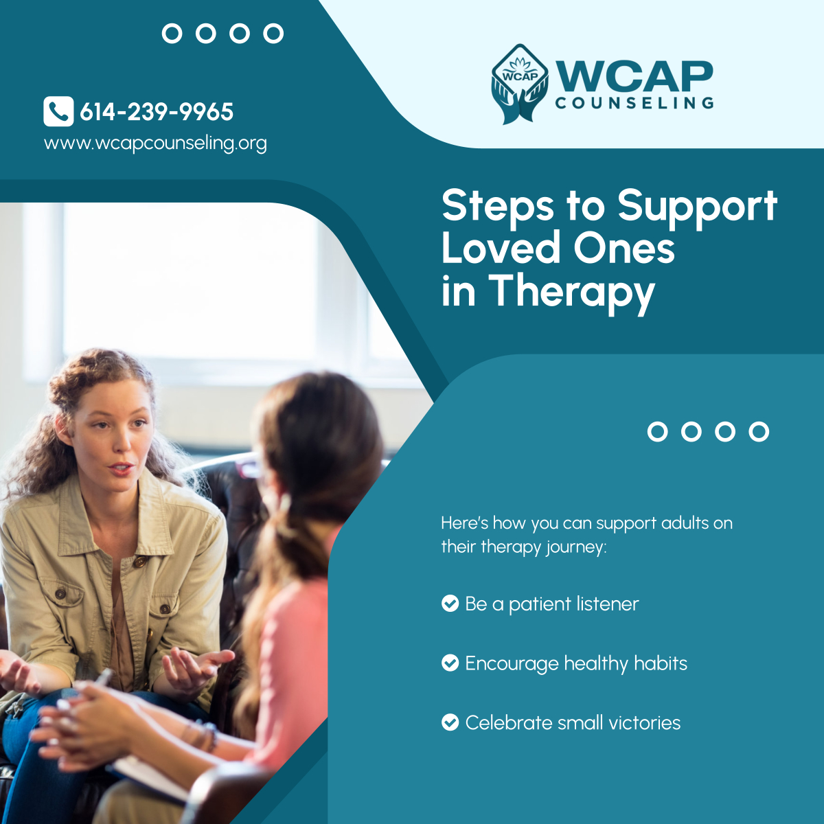 WCAP_Counseling's tweet image. Supporting a loved one in therapy can make a positive difference. Use these tips to show understanding and encouragement. 

#CounselingServices #ReynoldsburgOH #AdultSupport
