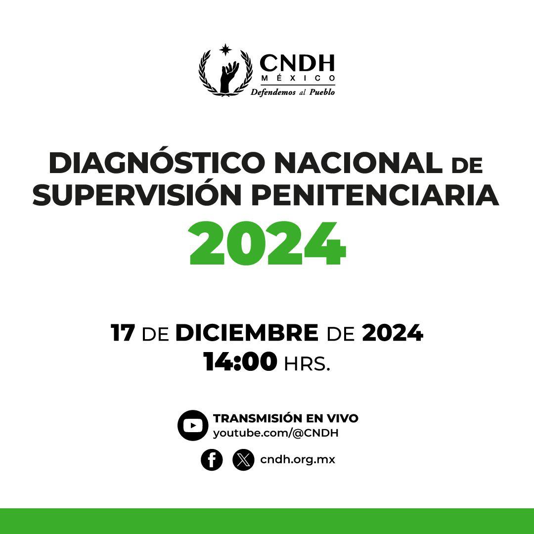 CNDH's tweet photo. ¡Mañana!

No te pierdas la presentación del Diagnóstico Nacional de Supervisión Penitenciaria (#DNSP) 2024.

🕰 14 hrs.
🔴 A través de nuestras redes sociales.

#DefendemosAlPueblo https://t.co/aQyMsQt1W4