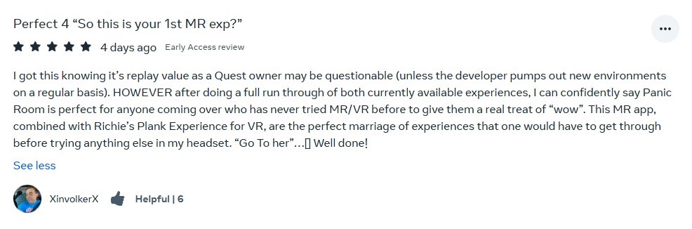 PanicRoomMR's tweet photo. So glad to see how Panic Room is being received by the community! Exactly what we were hoping to create with this experience. 

"I can confidently say Panic Room is perfect for anyone coming over who has never tried MR/VR before to give them a real treat of 'wow'". https://t.co/gnzL6NrXFl