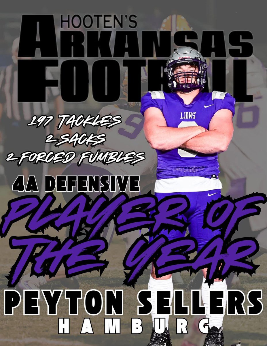 Peyton Sellers (@peyton2246) on Twitter photo Very blessed to announce I have been awarded Hootens 4a defensive player of the year <a href="/Coach_Johnson28/">Blake Johnson</a> <a href="/HLions_Football/">Hamburg Lions Football</a> <a href="/HootensARFBall/">HootensARFootball</a> Very blessed to announce I have been awarded Hootens 4a defensive player of the year <a href="/Coach_Johnson28/">Blake Johnson</a> <a href="/HLions_Football/">Hamburg Lions Football</a> <a href="/HootensARFBall/">HootensARFootball</a>