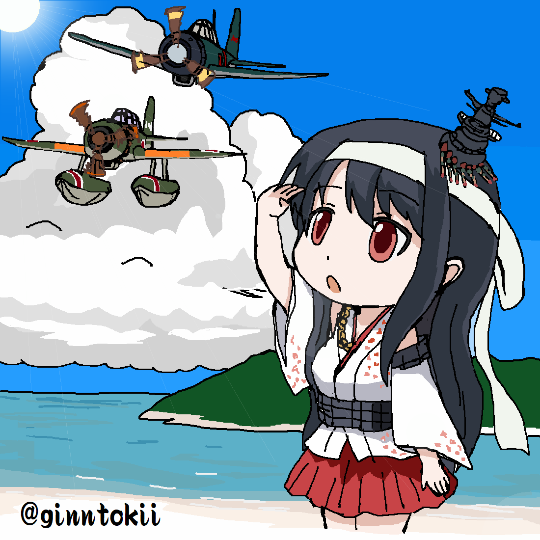 扶桑(艦これ) 「今日、12月17日はライト兄弟が初の有人動力飛行に成功した日(1903年12月1」|銀時＠提督のイラスト