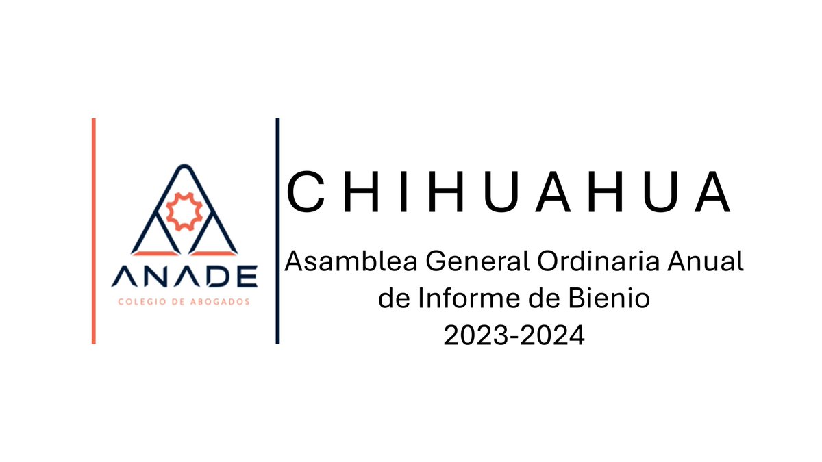 [ANADE] Se envía acceso a documentos de la Asamblea General Ordinaria Anual de Informe de Bienio 2023-2024 de ANADE Sección Chihuahua: bit.ly/3P06UEr

Alejandro Sandoval Murillo
Presidente del Consejo Directivo Seccional
ANADE, Sección Chihuahua