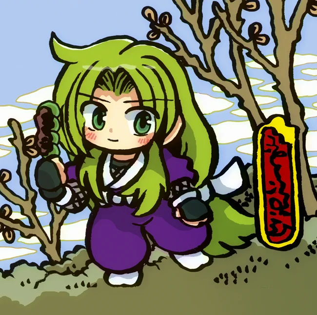 がんばれゴエモンのイラスト描く。おだんご食べるヤエちゃん。 