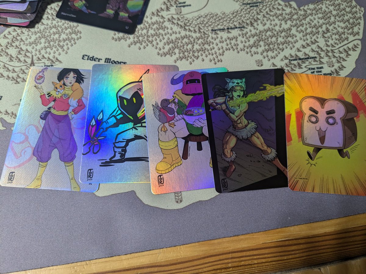 MeepleDad's tweet photo. @ElfJTrul @fecklessmage @MoronGlobal @0xPonyboy @marcofine_ @Daniela_ilustra @Henry_Boyd @HollanderAdam @TheShadowHats @rhett @ForgottenRunes Also with five: the illustrious @taniadelrio.
Two characters of her own as well as an amazing Dark Archanist, @vmaark_ ramen duck warrior, Garth & everyone fav: #BreadFriend https://t.co/Dhbt6kwTjf